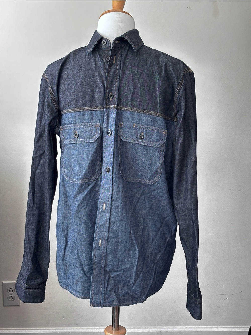 Berluti Men's Bi-Material Denim Button-Up Shirt - Blue (M)